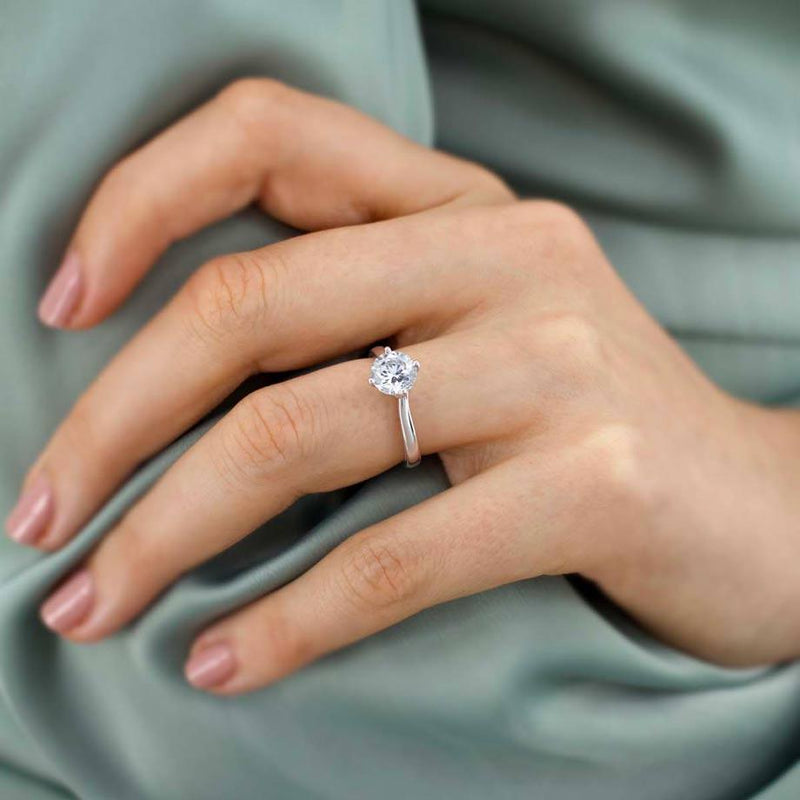 ANNORA - Chatham® Emerald 18k White Gold Twist Solitaire Ring