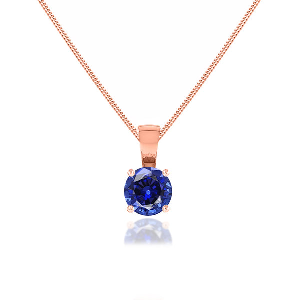 AURORA - Round Blue Sapphire 18k Rose Gold Solitaire Pendant Pendant Lily Arkwright