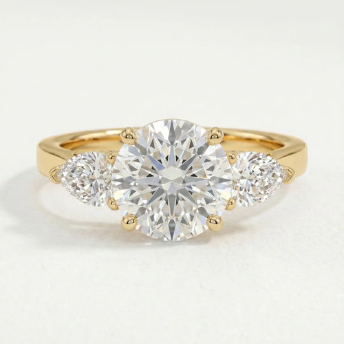 BLOSSOM - Ready to Ship 1.05ct Round Lab Diamond & Pear Lab Diamond 18k Yellow Gold Trilogy Ring