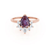BALLET - Pear Alexandrite & Diamond Half Halo Tiara Ring 18k Rose Gold Engagement Ring Lily Arkwright