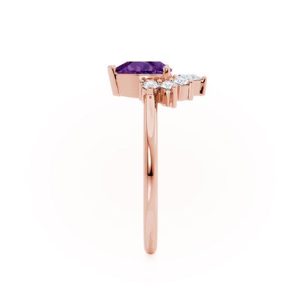 BALLET - Pear Alexandrite & Diamond Half Halo Tiara Ring 18k Rose Gold Engagement Ring Lily Arkwright
