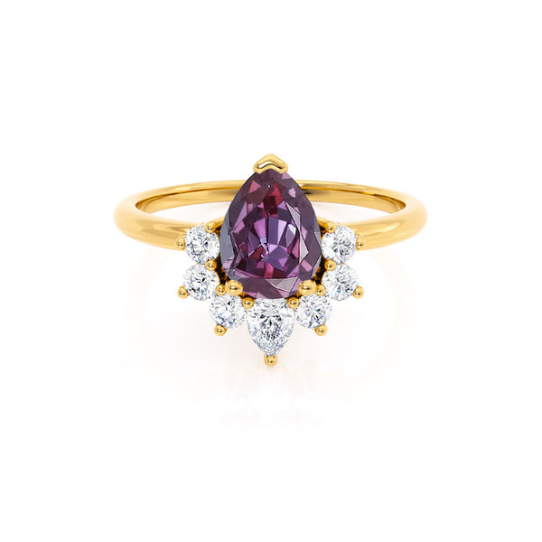 BALLET - Pear Alexandrite & Diamond Half Halo Tiara Ring 18k Yellow Gold Engagement Ring Lily Arkwright