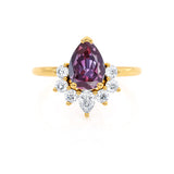 BALLET - Pear Alexandrite & Diamond Half Halo Tiara Ring 18k Yellow Gold Engagement Ring Lily Arkwright