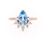 BALLET - Pear Aqua Spinel & Diamond Half Halo Tiara Ring 18k Rose Gold Engagement Ring Lily Arkwright