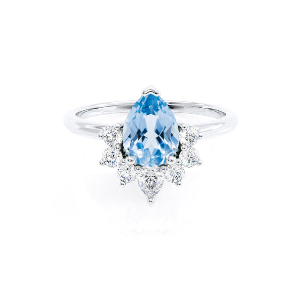 BALLET - Pear Aqua Spinel & Diamond Half Halo Tiara Ring Platinum 950 Engagement Ring Lily Arkwright