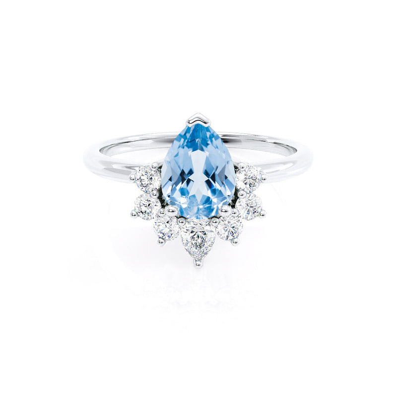 BALLET - Pear Aqua Spinel & Diamond Half Halo Tiara Ring Platinum 950 Engagement Ring Lily Arkwright