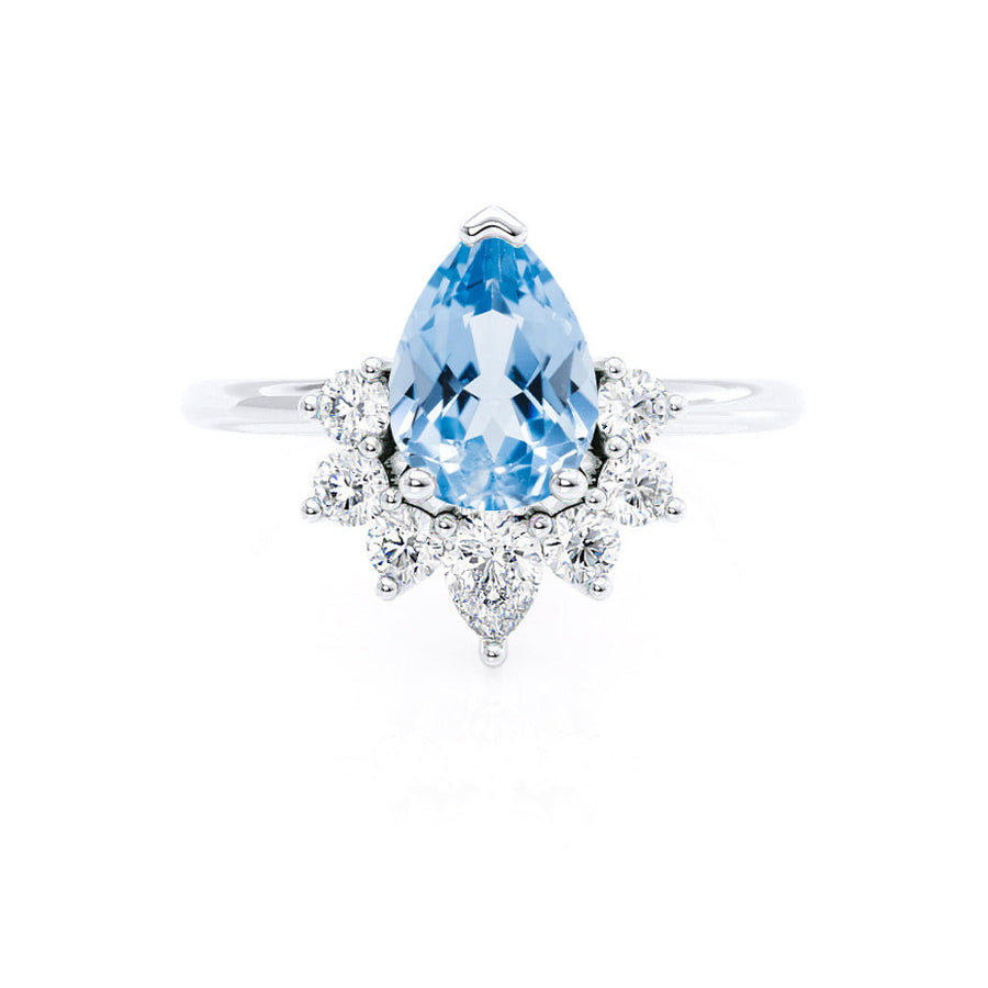 BALLET - Chatham® Pear Aqua Spinel & Diamond Half Halo Tiara Ring