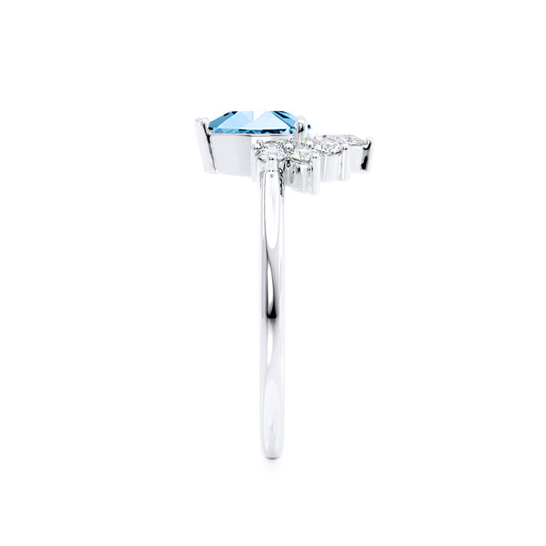 BALLET - Pear Aqua Spinel & Diamond Half Halo Tiara Ring 18k White Gold Engagement Ring Lily Arkwright