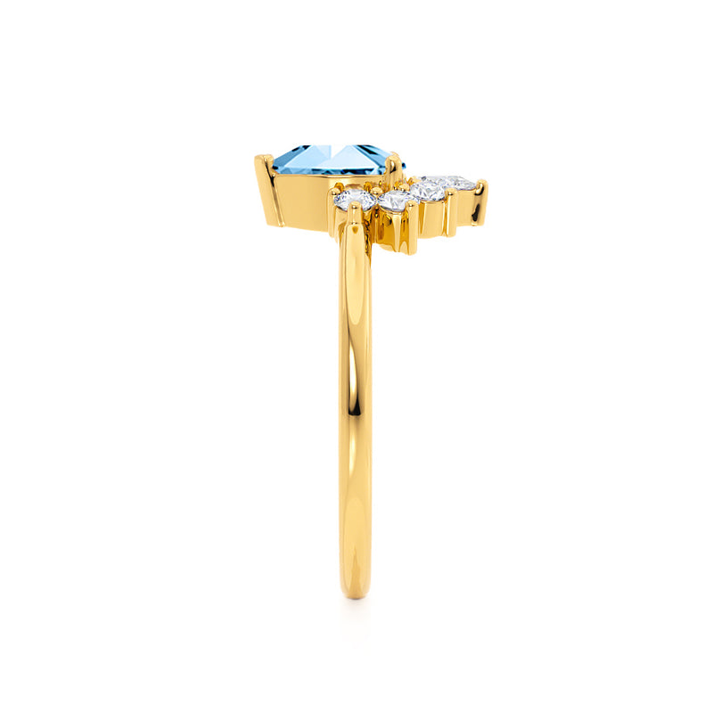 BALLET - Pear Aqua Spinel & Diamond Half Halo Tiara Ring 18k Yellow Gold Engagement Ring Lily Arkwright