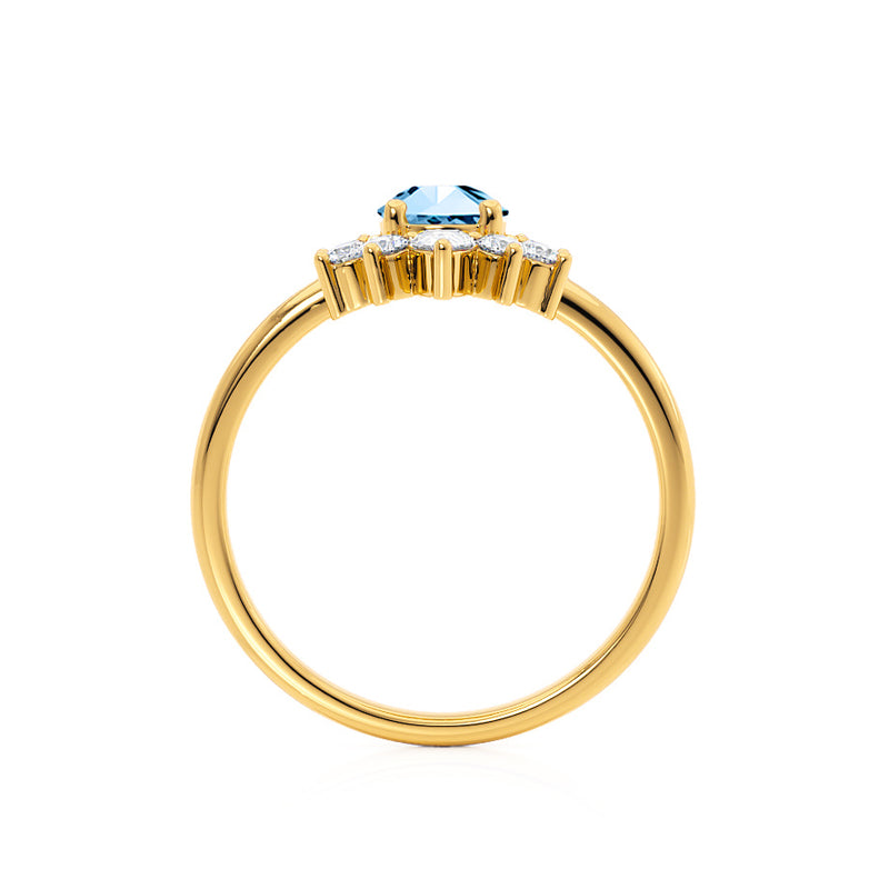 BALLET - Pear Aqua Spinel & Diamond Half Halo Tiara Ring 18k Yellow Gold Engagement Ring Lily Arkwright