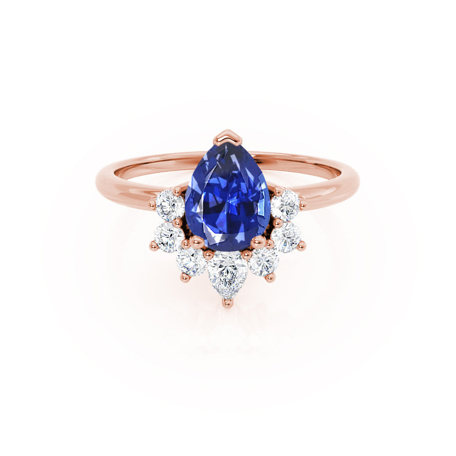 BALLET - Chatham® Pear Blue Sapphire & Diamond Half Halo Tiara Ring 18 ...