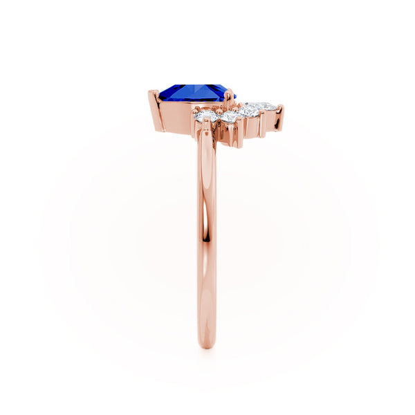 BALLET - Pear Blue Sapphire & Diamond Half Halo Tiara Ring 18k Rose Gold Engagement Ring Lily Arkwright