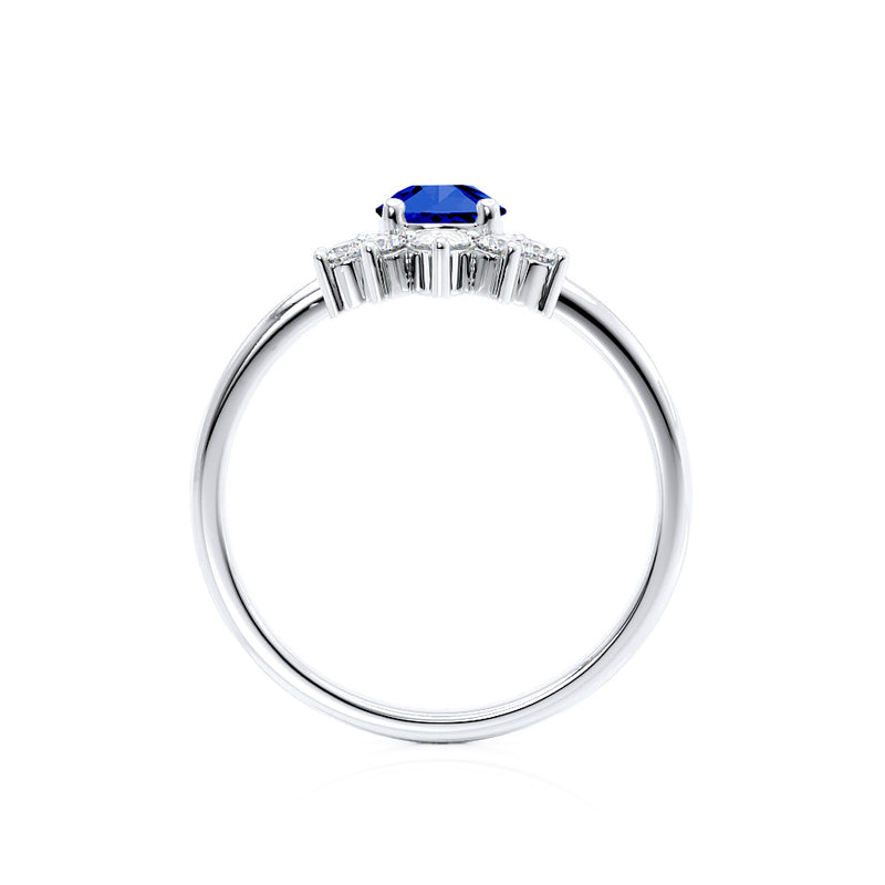 BALLET - Pear Blue Sapphire & Diamond Half Halo Tiara Ring Platinum 950 Engagement Ring Lily Arkwright