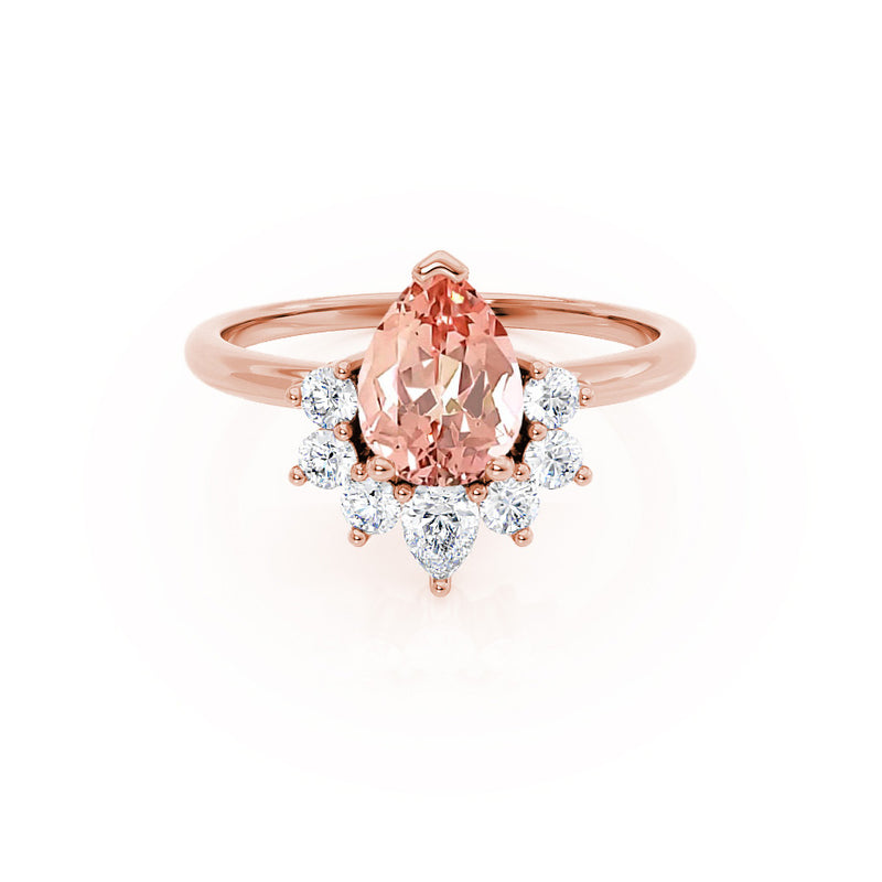 BALLET - Pear Champagne Sapphire & Diamond Half Halo Tiara Ring 18k Rose Gold Engagement Ring Lily Arkwright