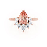 BALLET - Pear Champagne Sapphire & Diamond Half Halo Tiara Ring 18k Rose Gold Engagement Ring Lily Arkwright