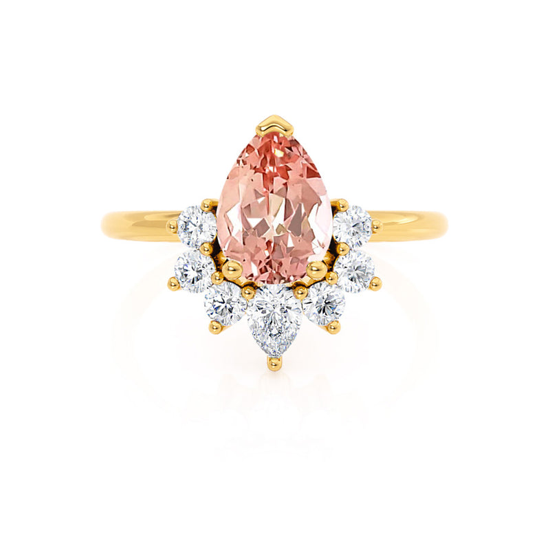 BALLET - Pear Champagne Sapphire & Diamond Half Halo Tiara Ring 18k Yellow Gold Engagement Ring Lily Arkwright