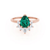 BALLET - Pear Emerald & Diamond Half Halo Tiara Ring 18k Rose Gold Engagement Ring Lily Arkwright