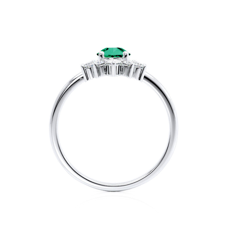 BALLET - Pear Emerald & Diamond Half Halo Tiara Ring Platinum 950 Engagement Ring Lily Arkwright