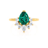 BALLET - Pear Emerald & Diamond Half Halo Tiara Ring 18k Yellow Gold Engagement Ring Lily Arkwright