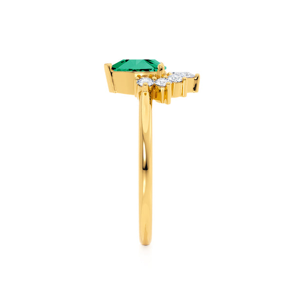 BALLET - Pear Emerald & Diamond Half Halo Tiara Ring 18k Yellow Gold Engagement Ring Lily Arkwright
