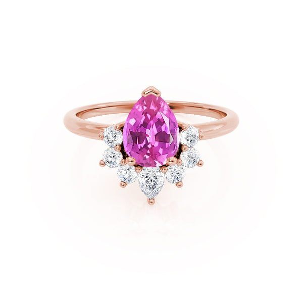 BALLET - Pear Pink Sapphire & Diamond Half Halo Tiara Ring 18k Rose Gold Engagement Ring Lily Arkwright
