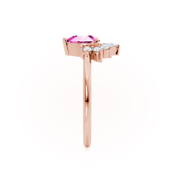 BALLET - Pear Pink Sapphire & Diamond Half Halo Tiara Ring 18k Rose Gold Engagement Ring Lily Arkwright