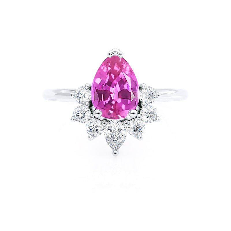 BALLET - Pear Pink Sapphire & Diamond Half Halo Tiara Ring Platinum 950 Engagement Ring Lily Arkwright