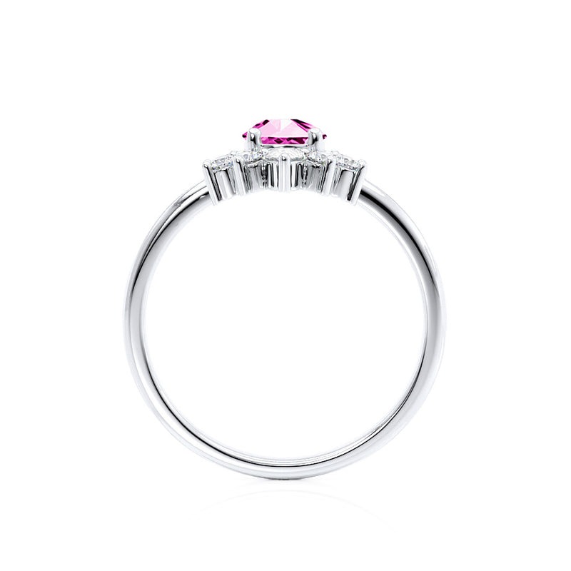 BALLET - Pear Pink Sapphire & Diamond Half Halo Tiara Ring Platinum 950 Engagement Ring Lily Arkwright