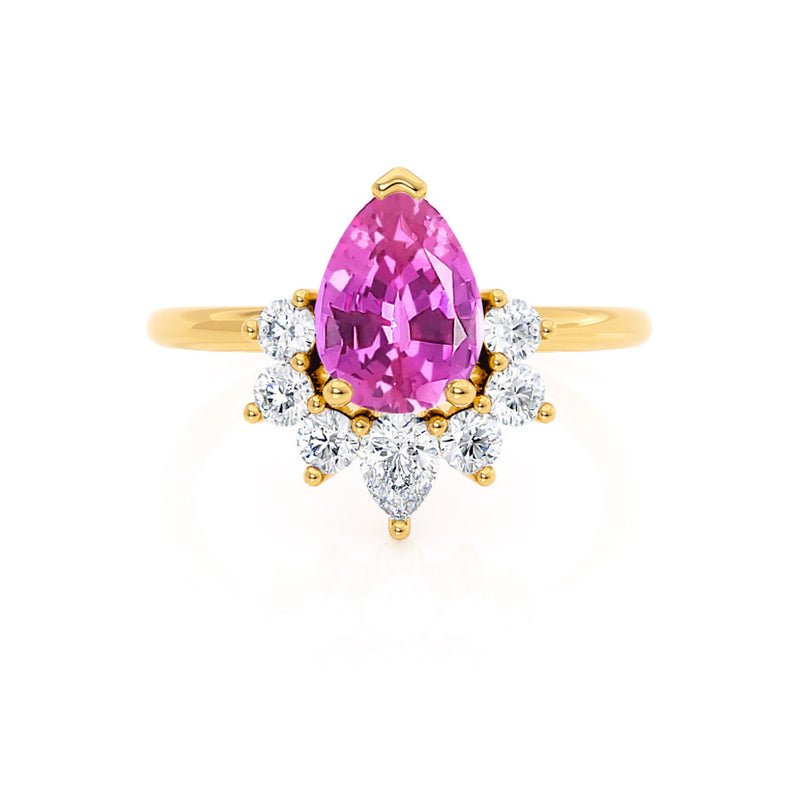 BALLET - Pear Pink Sapphire & Diamond Half Halo Tiara Ring 18k Yellow Gold Engagement Ring Lily Arkwright