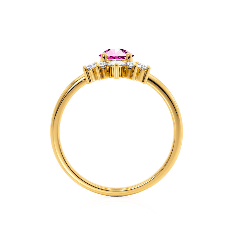 BALLET - Pear Pink Sapphire & Diamond Half Halo Tiara Ring 18k Yellow Gold Engagement Ring Lily Arkwright