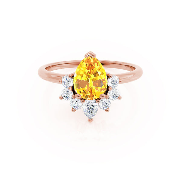 BALLET - Pear Yellow Sapphire & Diamond Half Halo Tiara Ring 18k Rose Gold Engagement Ring Lily Arkwright