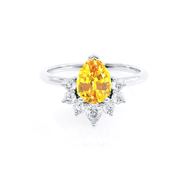 BALLET - Pear Yellow Sapphire & Diamond Half Halo Tiara Ring Platinum 950 Engagement Ring Lily Arkwright