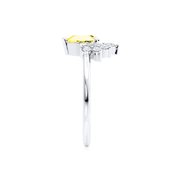 BALLET - Pear Yellow Sapphire & Diamond Half Halo Tiara Ring 18k White Gold Engagement Ring Lily Arkwright