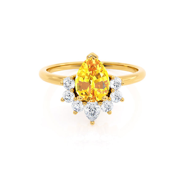 BALLET - Pear Yellow Sapphire & Diamond Half Halo Tiara Ring 18k Yellow Gold Engagement Ring Lily Arkwright
