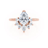 BALLET - Pear Moissanite & Diamond Half Halo Tiara Ring 18k Rose Gold Engagement Ring Lily Arkwright