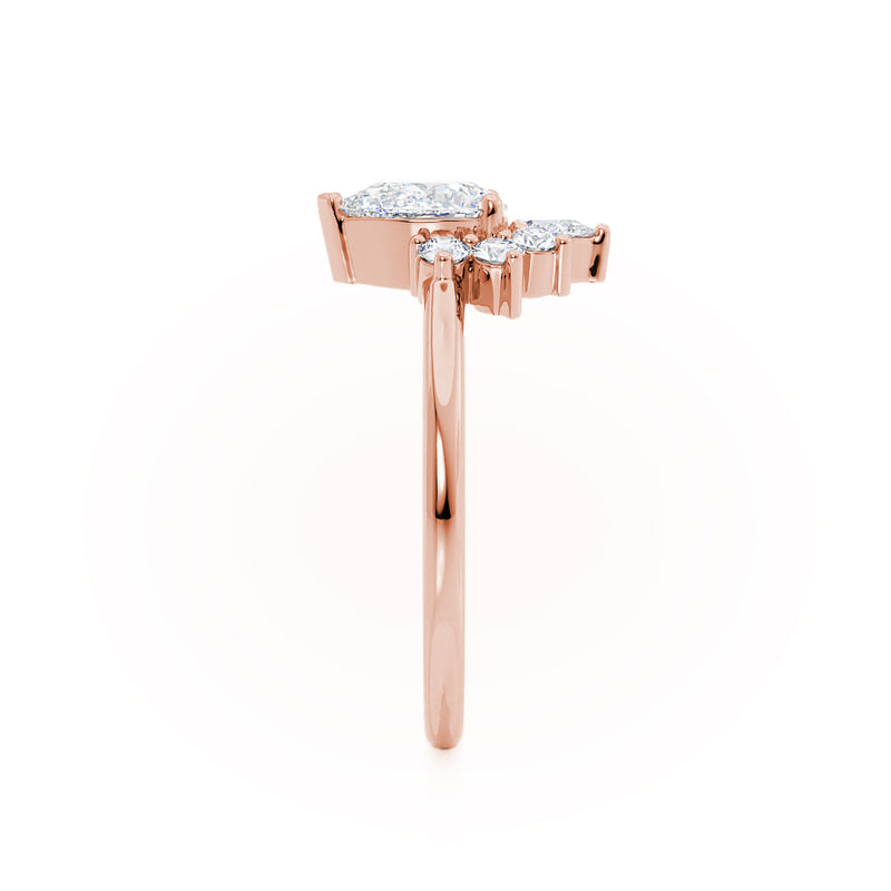 BALLET - Pear Moissanite & Diamond Half Halo Tiara Ring 18k Rose Gold Engagement Ring Lily Arkwright
