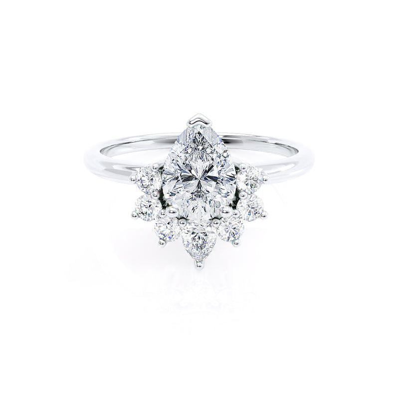 BALLET - Pear Moissanite & Diamond Half Halo Tiara Ring 950 Platinum Engagement Ring Lily Arkwright