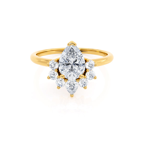 BALLET - Pear Moissanite & Diamond Half Halo Tiara Ring 18k Yellow Gold Engagement Ring Lily Arkwright