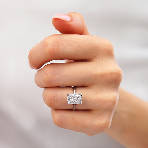 Lulu 3.59ct Elongated Cushion Cut E Colour Lab Diamond 950 Platinum Solitaire Engagement Ring Lily Arkwright 