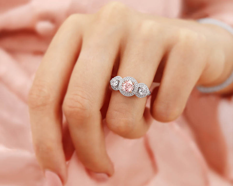 Heart Shaped Pink Diamond Halo Engagement Ring with Pave | Sunny Eden