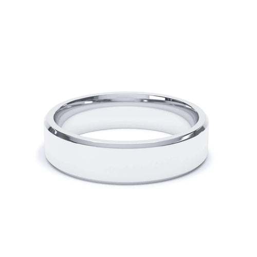 - Ready to Ship 5mm Bevelled Edge Profile Plain Wedding Ring Platinum