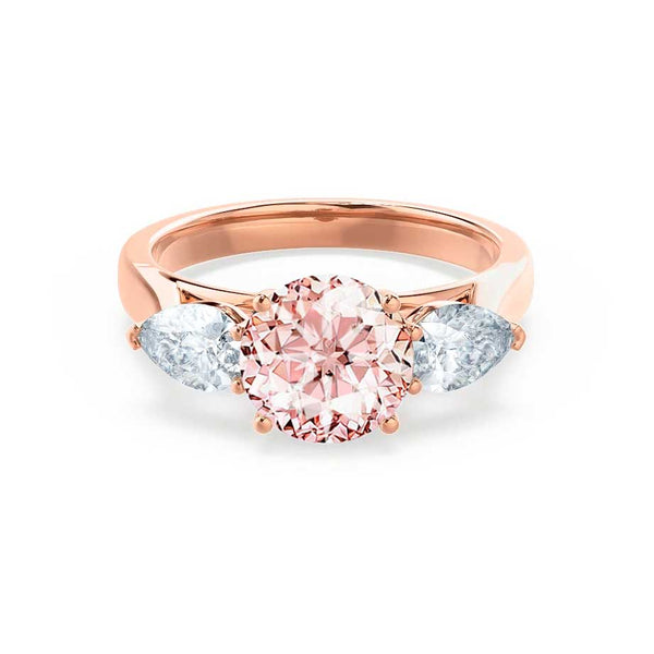 BLOSSOM - Chatham® Round Champagne True Sapphire & Pear Cut Lab Diamond 18k Rose Gold Trilogy