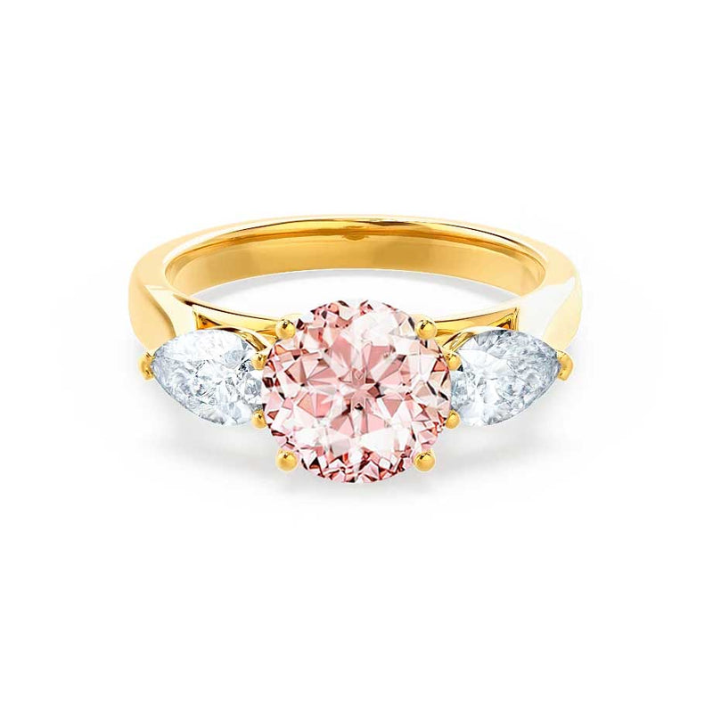 BLOSSOM - Chatham® Round Champagne True Sapphire & Pear Cut Lab Diamond 18k Yellow Gold Trilogy