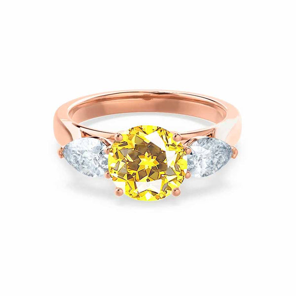 BLOSSOM - Chatham® Round Yellow Sapphire & Pear Cut Lab Diamond 18k Rose Gold Trilogy