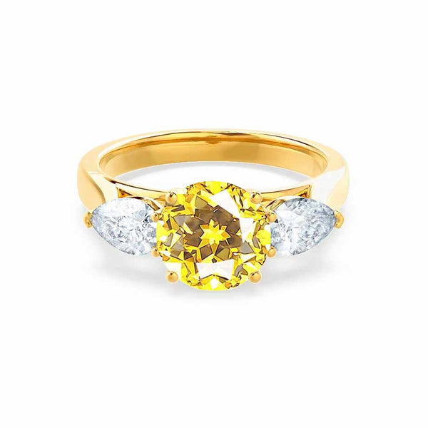 BLOSSOM - Chatham® Round Yellow Sapphire & Pear Cut Lab Diamond 18k Yellow Gold Trilogy