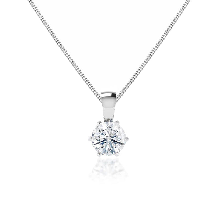 BRIGITTA - Round Lab Diamond 6 Claw Lotus Leaf Pendant 18k White Gold
