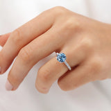 COCO Chatham® Round 2.43 Aqua Spinel & Diamond 18k White Gold Petite Hidden Halo Triple Pavé Shoulder Set Ring Lily Arkwright 