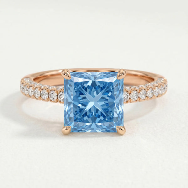 COCO - Princess Blue Coloured Lab Diamond 18k Rose Gold Hidden