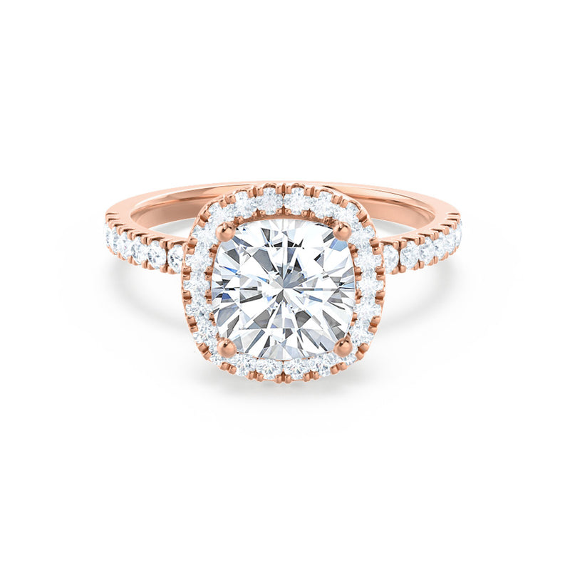 CASEADA - Cushion Lab Diamond 18k Rose Gold Halo Engagement Ring Lily Arkwright