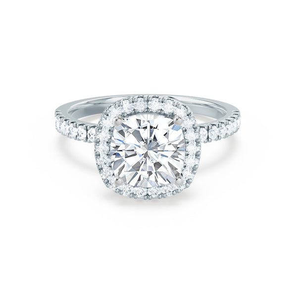CASEADA - Outlet 7mm/1.70ct Cushion Moissanite & Diamond 18k White Gold Halo Ring Engagement Ring Lily Arkwright